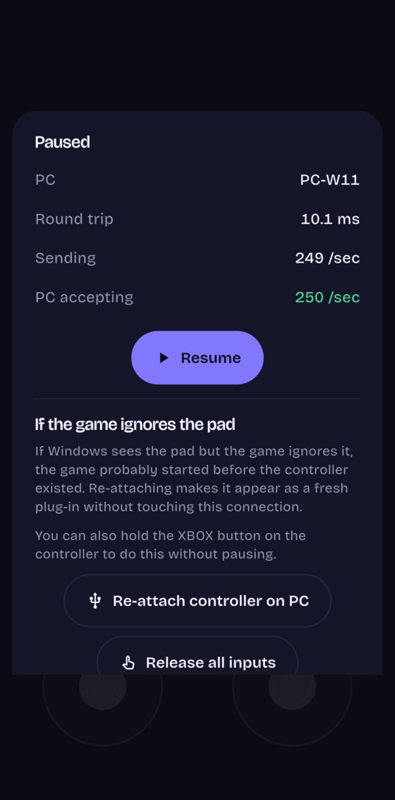 The PhonePad controller in portrait orientation